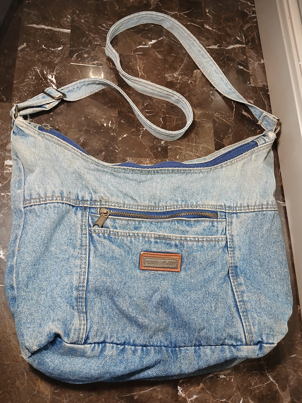 Y2k Faded Glory Light Blue Denim Messenger Bag with Adjustable Strap